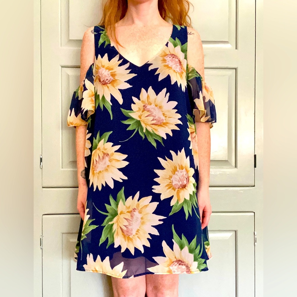 Off-the-shoulder sunflower dress